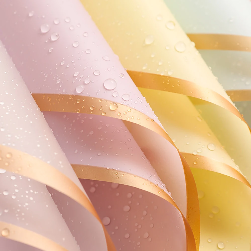 20 Sheets Flower Wrapping Paper with Golden Edges, Waterproof Bouquet Packaging - Perfect for DIY Weddings & Birthdays