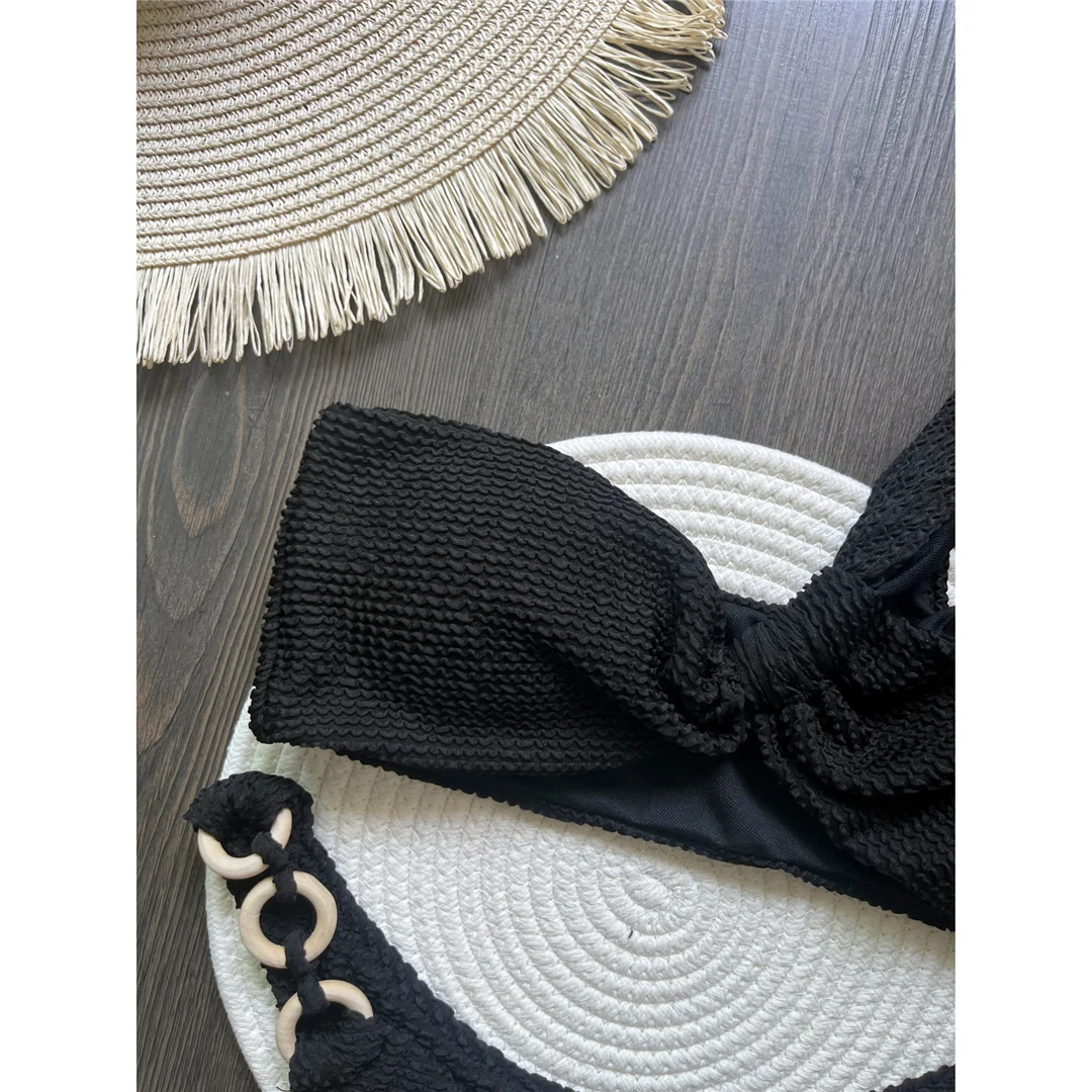 Gefältiger, einseitig gepolsterter Bikini, Damen-Badeanzug, zweiteiliger Bikini-Set, Badebekleidung, Badeanzug, Schwimmanzug V6047 – Detail 12