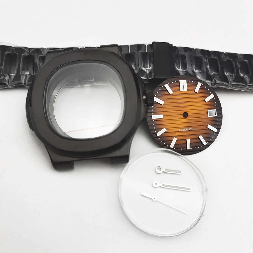 Boîtier noir Mod + bracelet pour NH35 42mm, boîtier en acier noir 316 adapté au boîtier de mouvement NH35/38, verre saphir d'avion, montre pour hommes de haute qualité