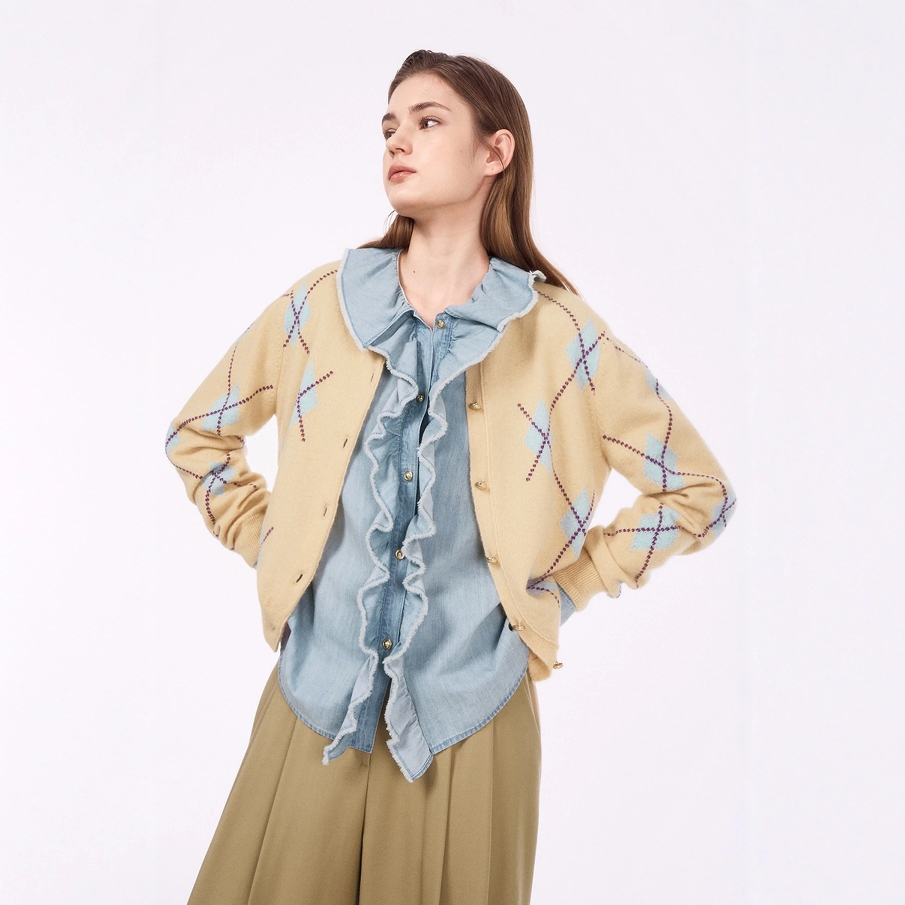

Spring New Arrival Korean Sle Woolen Knitted Sweater Diamond Pattern Open Cardigan Vest Casual Comfortable Fit Long Sve