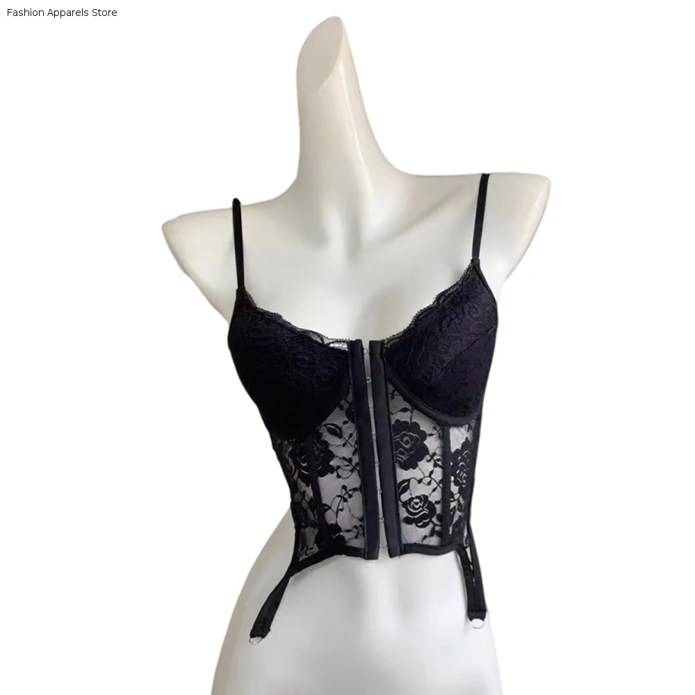 

V-Neck Sexy Lace Corset Top Push Up Slim Fit Floral Lace Camisole Adjustable Straps Off Shoulder Slim Bodice Photograph