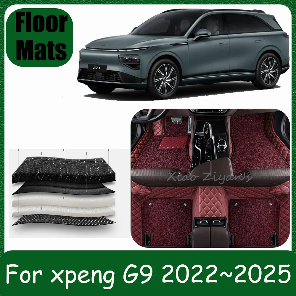 Für xpeng G9 2022 ~ 2025 2023 2024 leder Auto Fußmatten Kratzfest Teppiche Pad Tablett Matte Innen Schutz zubehör