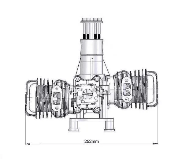 Motor a gás Twin Cylinder, CNC Motor a gasolina, modelo de controle remoto, alimentado a óleo, grande avião de asa fixa, DLA 116CC