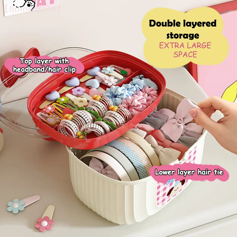 1PC Children's Hair Accessory Box Double-layer Portable Hair Clip Headband Earring Bracelet Necklace Makeup Storage Box