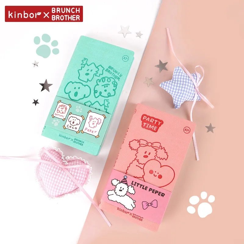 Kinbor BB Joint A7 Noteboo Mini Pocket Planner PU Leather Surface With Grid and Blank Inner Pages Cute Cartoon Travel Diary