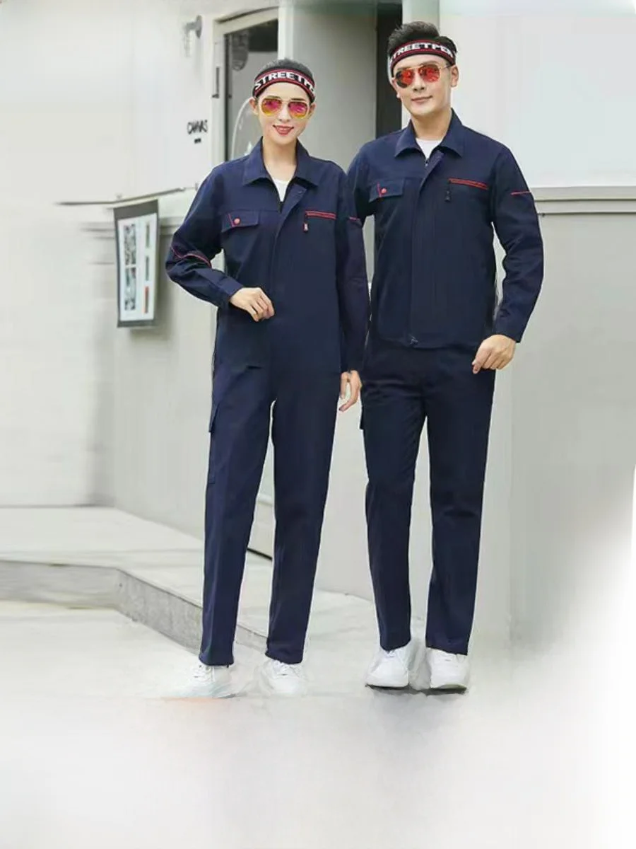 

Комплект рабочей униформы из чистого хлопка с молнией, мужской и женский защитный костюм для весенне-осеннего периода, спецодежда для авторемонта