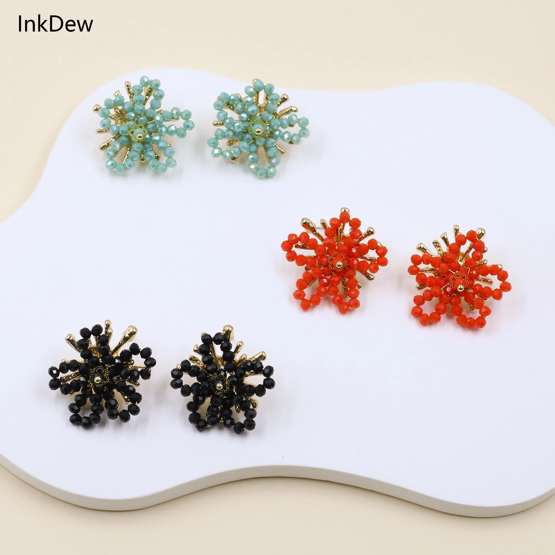 INKDEW Flower Stud Earrings for Women Handmade Crystal Faceted Beads Earrings Jewelry Fashion Gift boho EA106