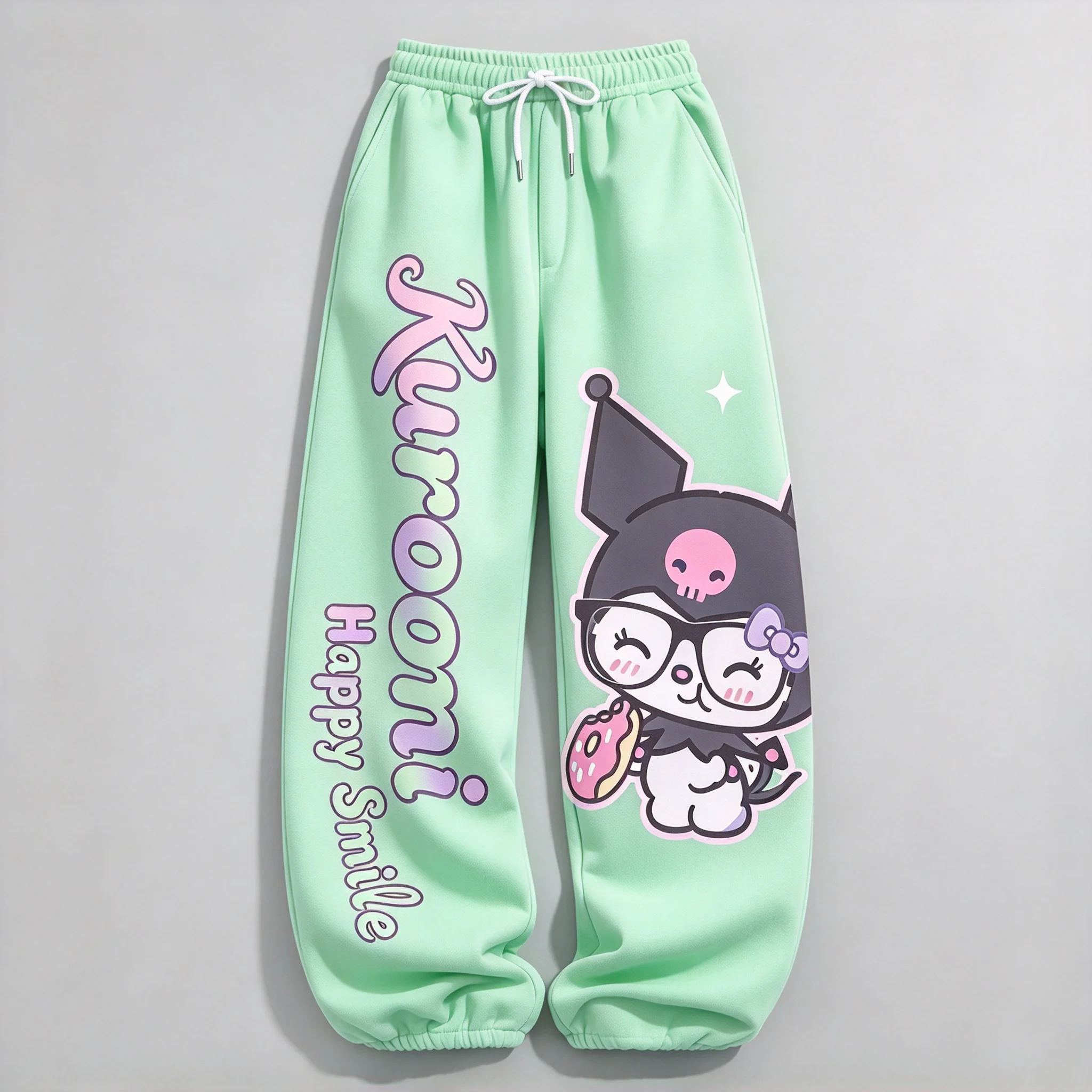 Cute Kuromi Donut Print Women Jogger Pants Loose Drawstring Trousers Kawaii Girls Casual Sport Pants Streetwear Loungewear