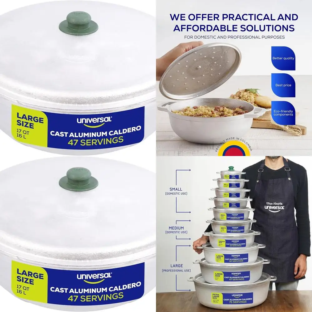 

47-Cup Stainless Aluminum Caldero Pot, 16L Dutch Oven with Even Heat, Ideal for Cooking Rice & Fries