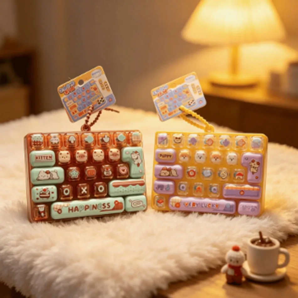 26Grid Keycap Clicker Anti Stress Fidget Keyboard Keychain Decompression Button Cartoon Hand Relax Party Favor Gift 26구 키캡 키링