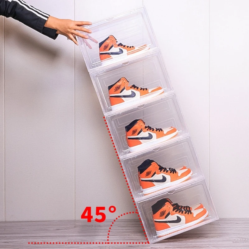 1Pc Large Capacity Shoe Box Black Transparent Shoe Box Magnetic Door Thickened Storage Box Removable Dustproof Shoe Storage Box