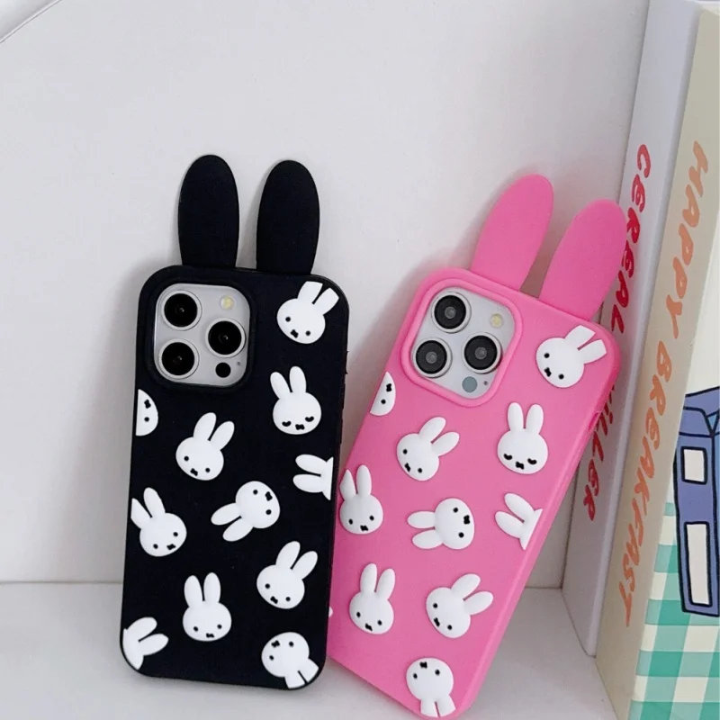 

INS Creative Cute 3D solid Miffy phone Case For iPhone 11 12 13 14 15 16 17Pro Max Funny Cartoon full screen Miffy Back Cover﻿