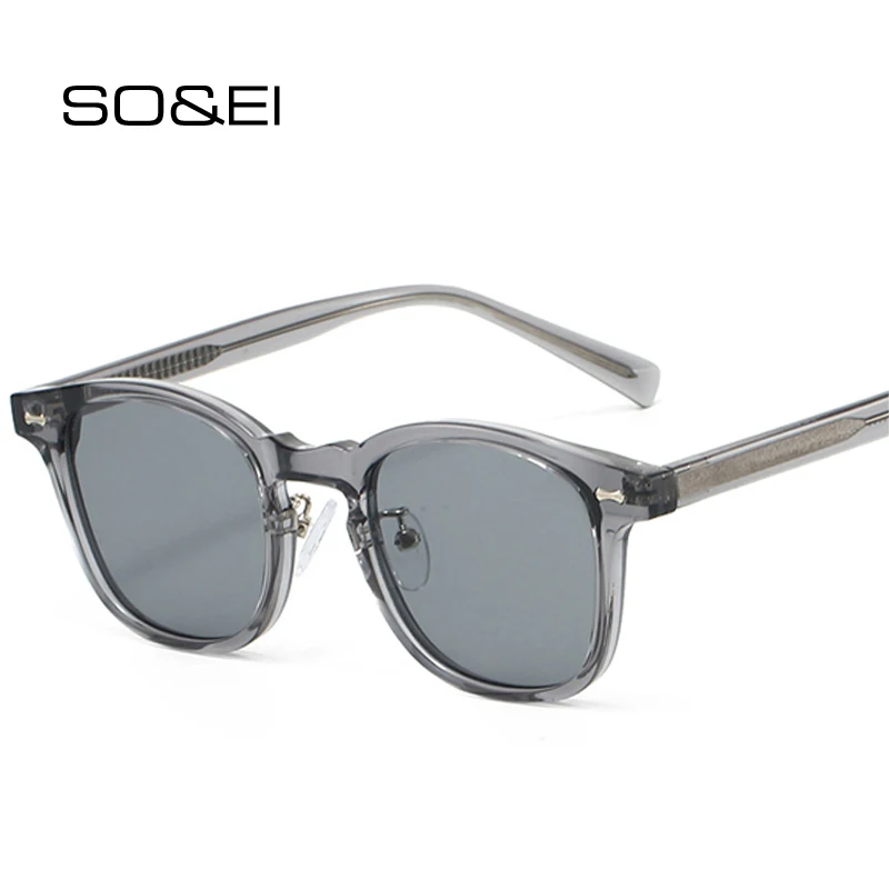 SO&EI New TR90 Square Sunglasses Women Vintage Rivets Trending Men Grey Blue Shades UV400 Sun Glasses