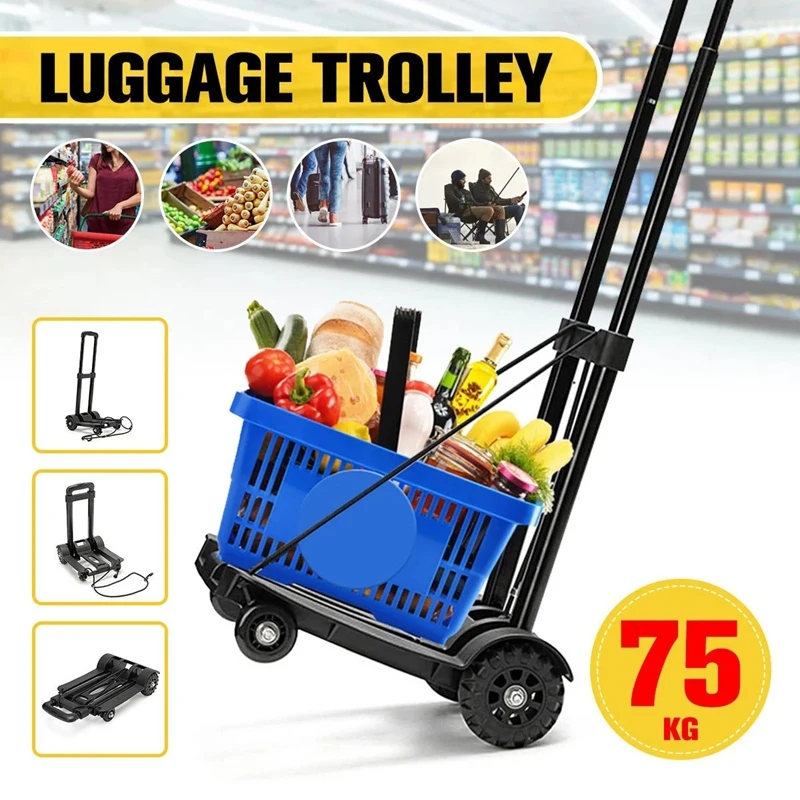 

75 KG Folding Luggage Cart Portable Flatbed Luggage Easy To Carry Trolley Suitcase School Bags Shopping Carts