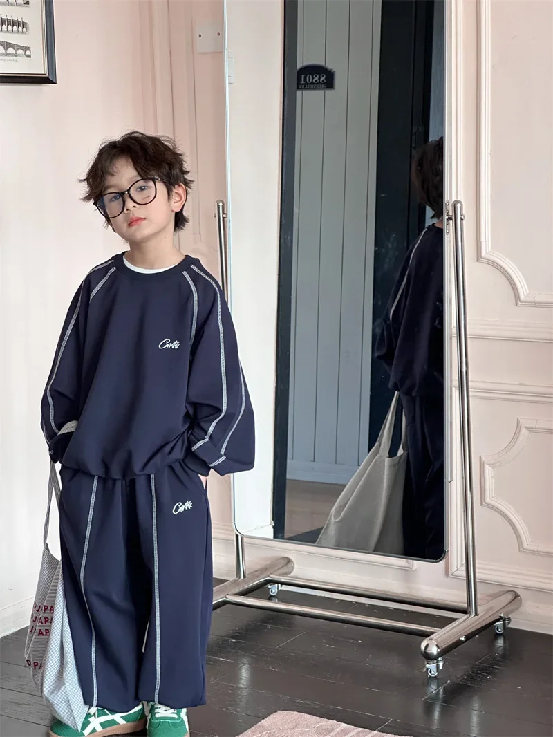 Kid Clothes Suit 2024 Spring New Korean Style Children Sister and Brother Letter Suit Boys and Girls Casual Hoodie Two-piece Set