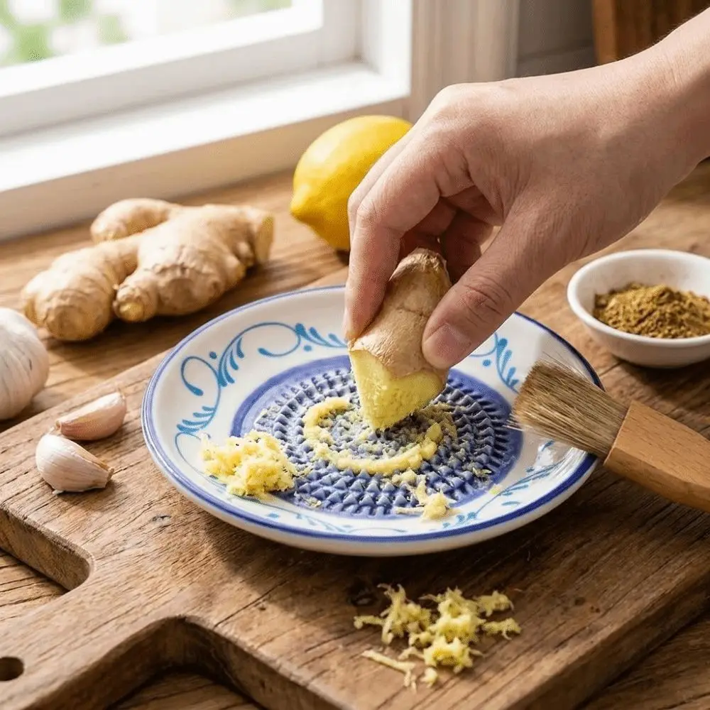 Ceramic Garlic Grater Plate Handcrafted Non-Slip Tomato Grater Dish Finger-Safe Easy Clean Garlic Ginger Grater