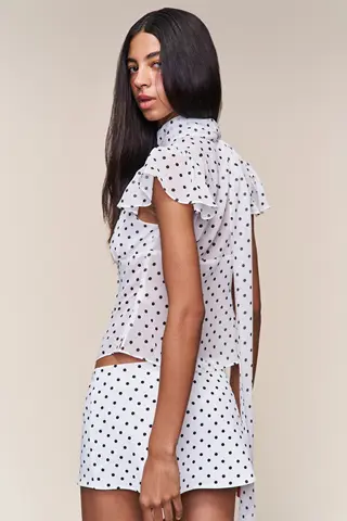 Guiz White Polka Dot Bodycon Skirt Top Set Mini Skirt Pants Sexy Short Skirt Fashion Skirt Casual Style Sexy Set Low-Waist Skirt Pants
