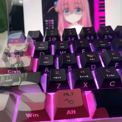 BOCCHI THE ROCK Keycaps CHREEY PBT 128 Set Keys Black Pink Bobo for MX Swich Mechanical Keyboards ANSI 61/87/98/104/108 Keys