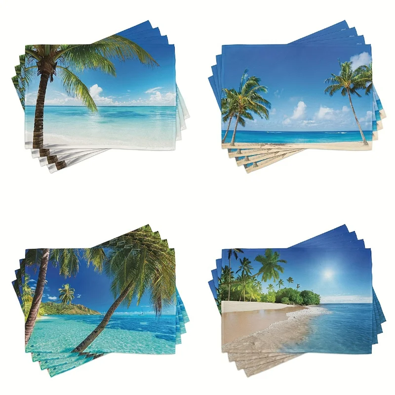 4 Stück tropischer Strand Palme Tischsets Esstisch Dekor Ozean Szene Küchenmatte für Zuhause & Restaurant Outdoor Party Dekor