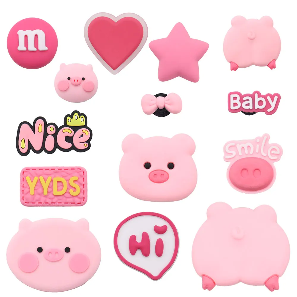 

Wholesale 50pcs Shoe Charms Pink Star Lovely Pig Baby YYDS Accessories PVC Kids Shoe Buckle Fit Wristbands Birthday Present