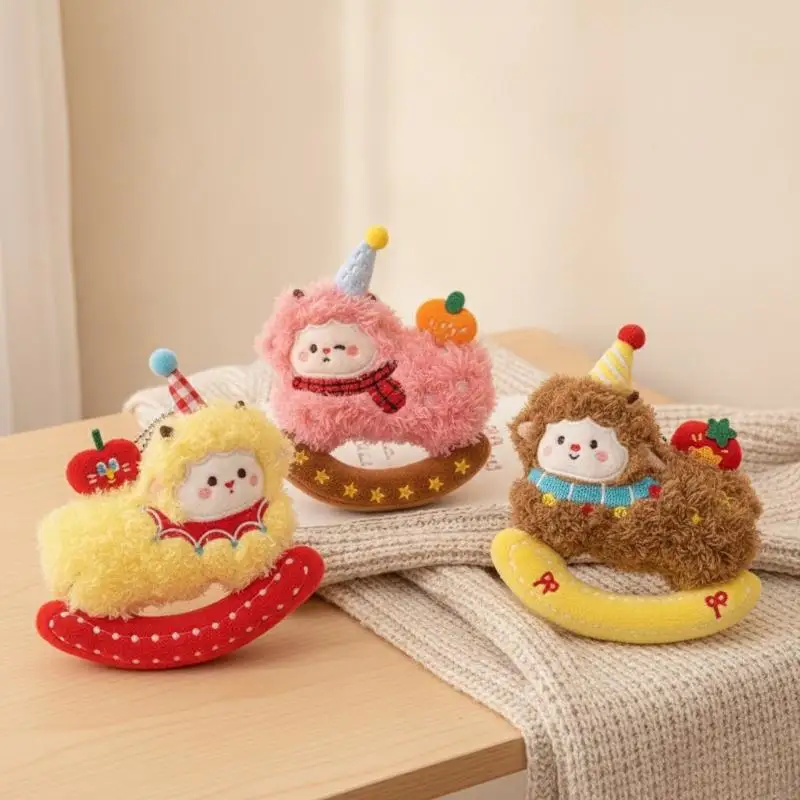Cute Plush Rocking Sheep Pendant Soft Fluffy Party Hat Design Hanging Ornament for Travel Luggage Decoration