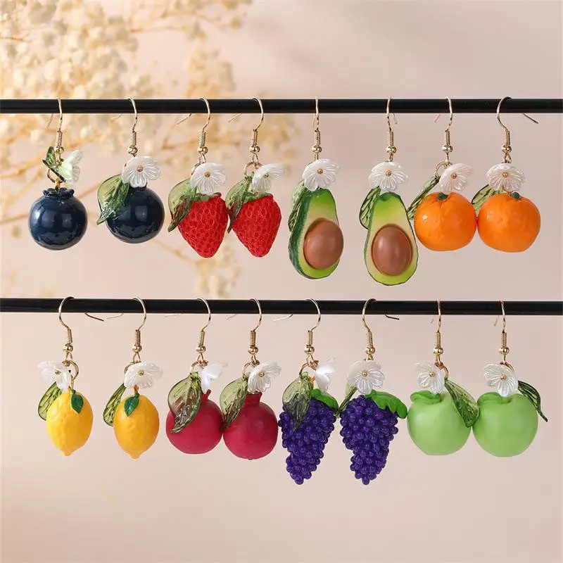 Cute Fruit Flower Leaf Earrings Blueberry Lemon Orange Grape Strawberry Pomegranate Earrings Women Fashion Jewelry Gifts