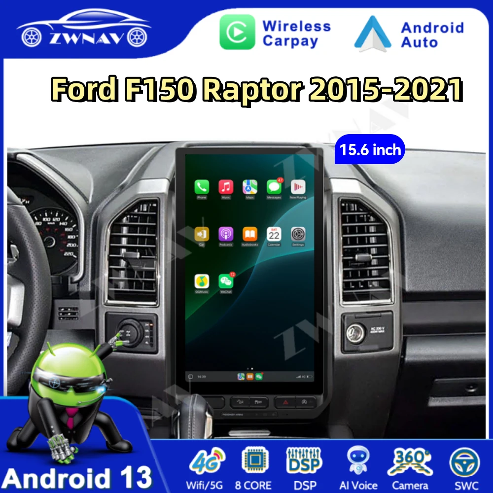 

15.6" Screen Android 13 12GB+256GB For Ford Raptor F150 2015 - 2022 F250 F350 F450 Tesla Style Car Radio Player GPS Navi Stereo