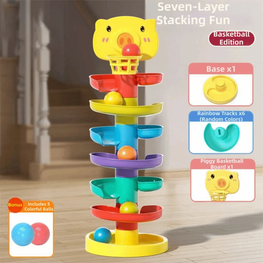 Sliding Ball Montessori Track Rolling Children Gits Rolling Ball Tower Stacking Track Ball Tower Babies Learning