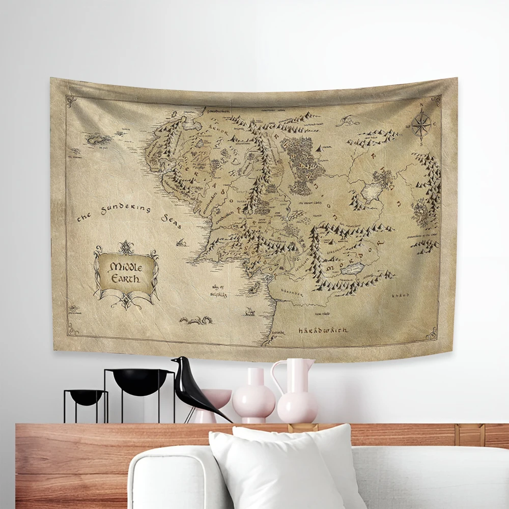 Wandteppich mit Karte von Mittelerde und Flagge – Herr der Ringe Wandbehang 60x90cm 90x150cm für Wohnheimdekoration Doppelte Penetration – Detail 2