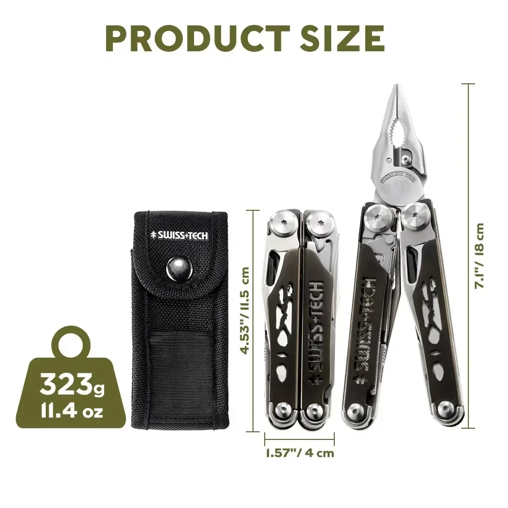 SWISS TECH 37 In 1 Multitool Pliers Folding Multi Tool Pocket Knife EDC Outdoor Camping Survival Tools With Replaceable Blades