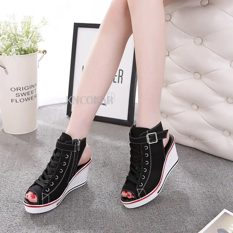 Femmes sandales nouvelle dame plate-forme sandales à talons compensés fermeture éclair confortable femmes sandales bout ouvert décontracté chaussures de sport d'été