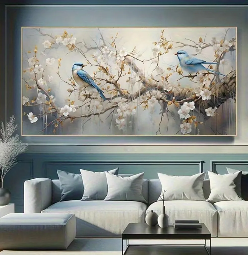 Birds and Cherry Blossoms Canvas Print Poster Modern Landscape Wall Decor Paintings for Living Room Large Wall Art Poster