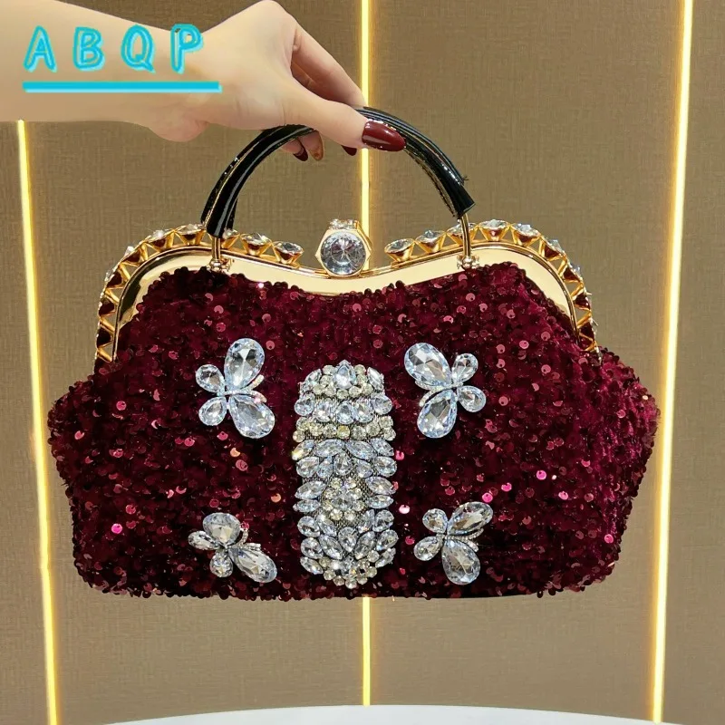 New Evening Clutch Luxury Brand Diamond-encrusted Dinner Party Clutch Diamond-encrusted Shiny Women's Shoulder Crossbody Bag