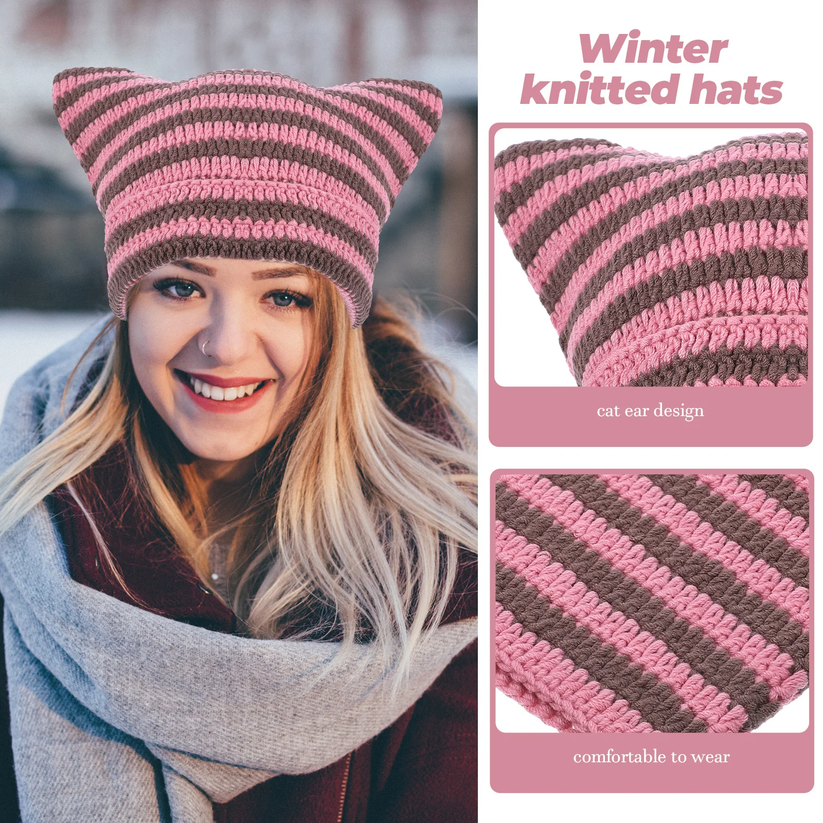 

Cat Hat Warm Knitted Hats Autumn And Winter Beanie Hand-knitted Acrylic Cap Man