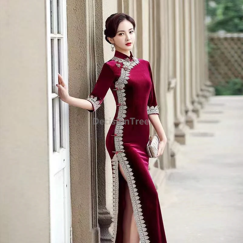 

2025 new chinese style vintage elegant traditional qipao gorgeous lace design high end temperament dress daily improved qipao