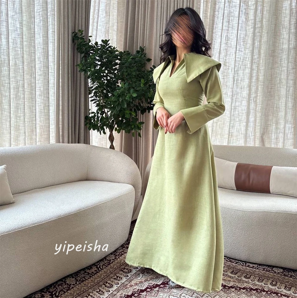 Jiayigong JiayigongJersey Draped Pleat Formal Evening A-line V-Neck Bespoke Occasion Gown Midi Dresses  Saudi Arabia