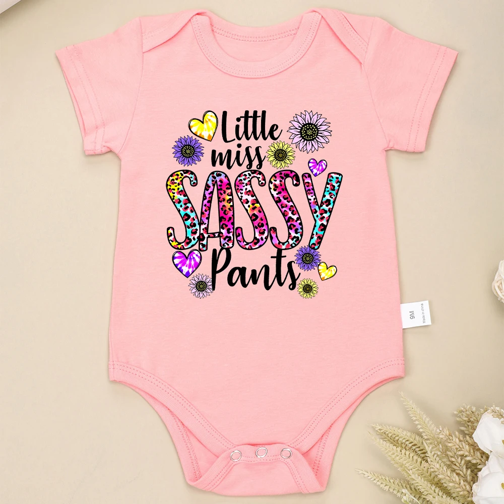 Little Miss Sassy Pants Toddler Girl Jumpsuit Fashion Trend Short Sleeve Summer Street Baby Onesie Cotton O-neck Color Clothes