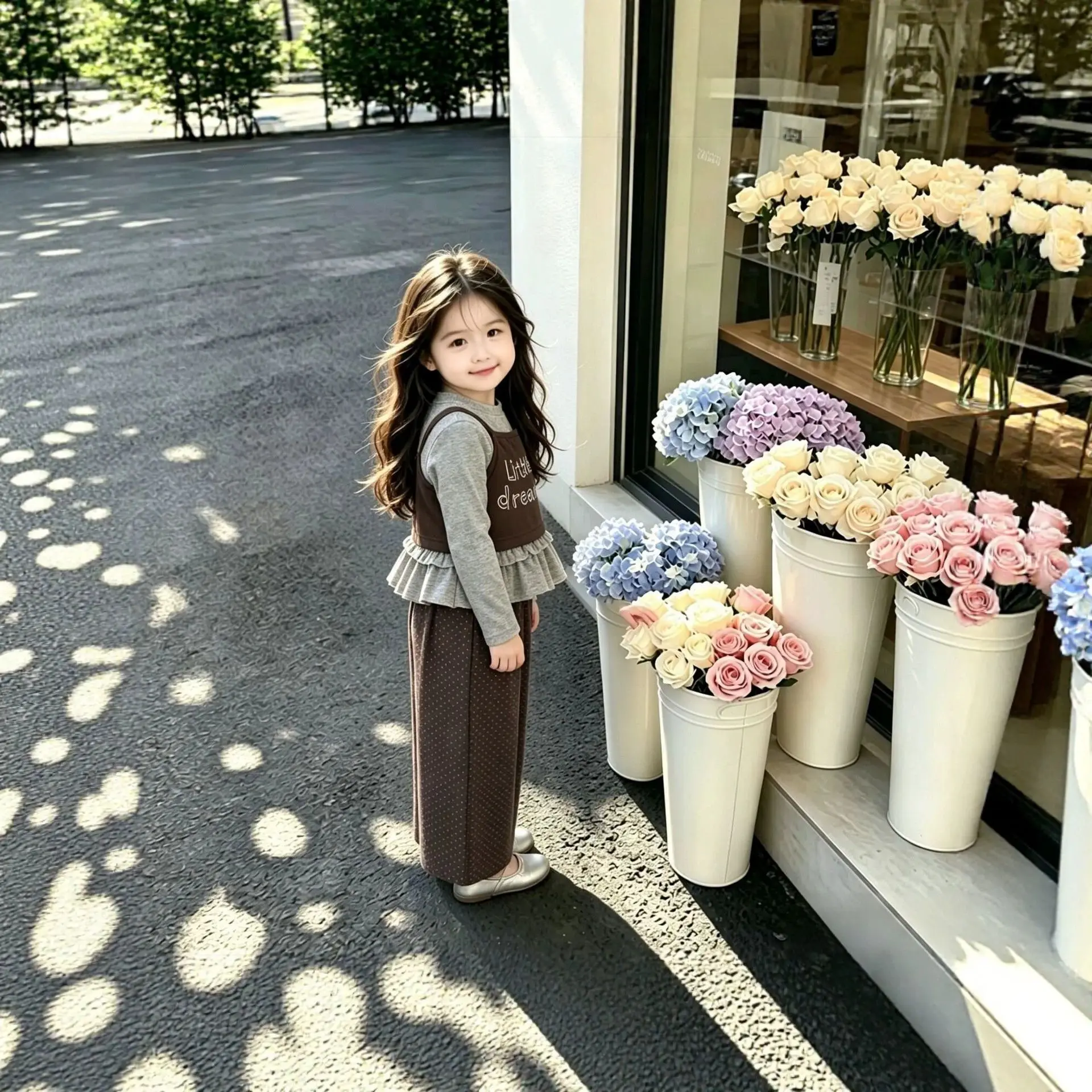 Mädchen-Set mit ärmellosem Oberteil mit Buchstabendruck und gepunkteter weiter Hose – 2-teiliges Freizeitoutfit, koreanischer Stil für den Herbst – Detail 4