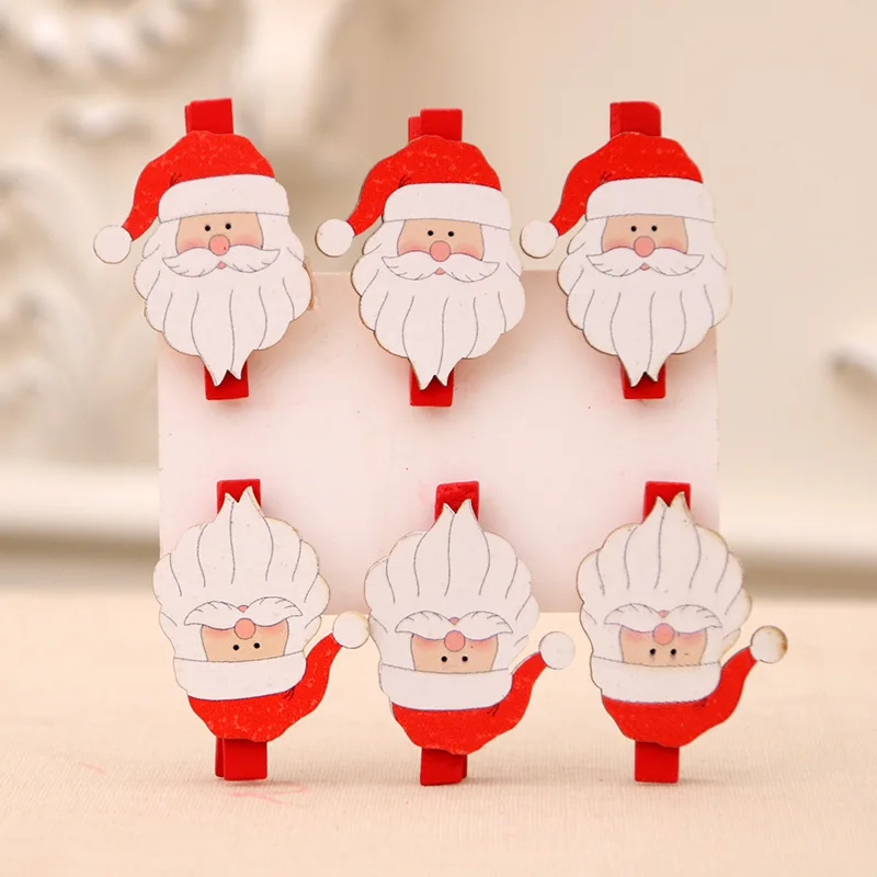 Christmas Wooden Clips Santa Snowman Reindeer Wood Clothespins Card Paper Photo Clip Christmas New Year Party Supplies Noel 2024