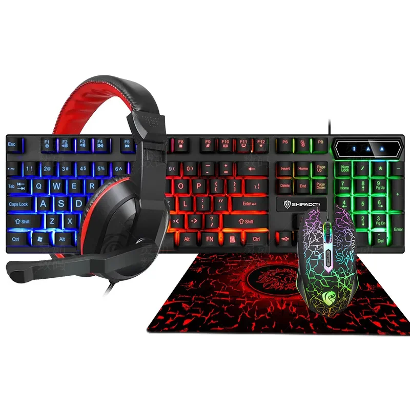 Luminous Keyboard Mouse Headset Combo, Neutral 3 or 4-Piece Kit With Mouse Pad