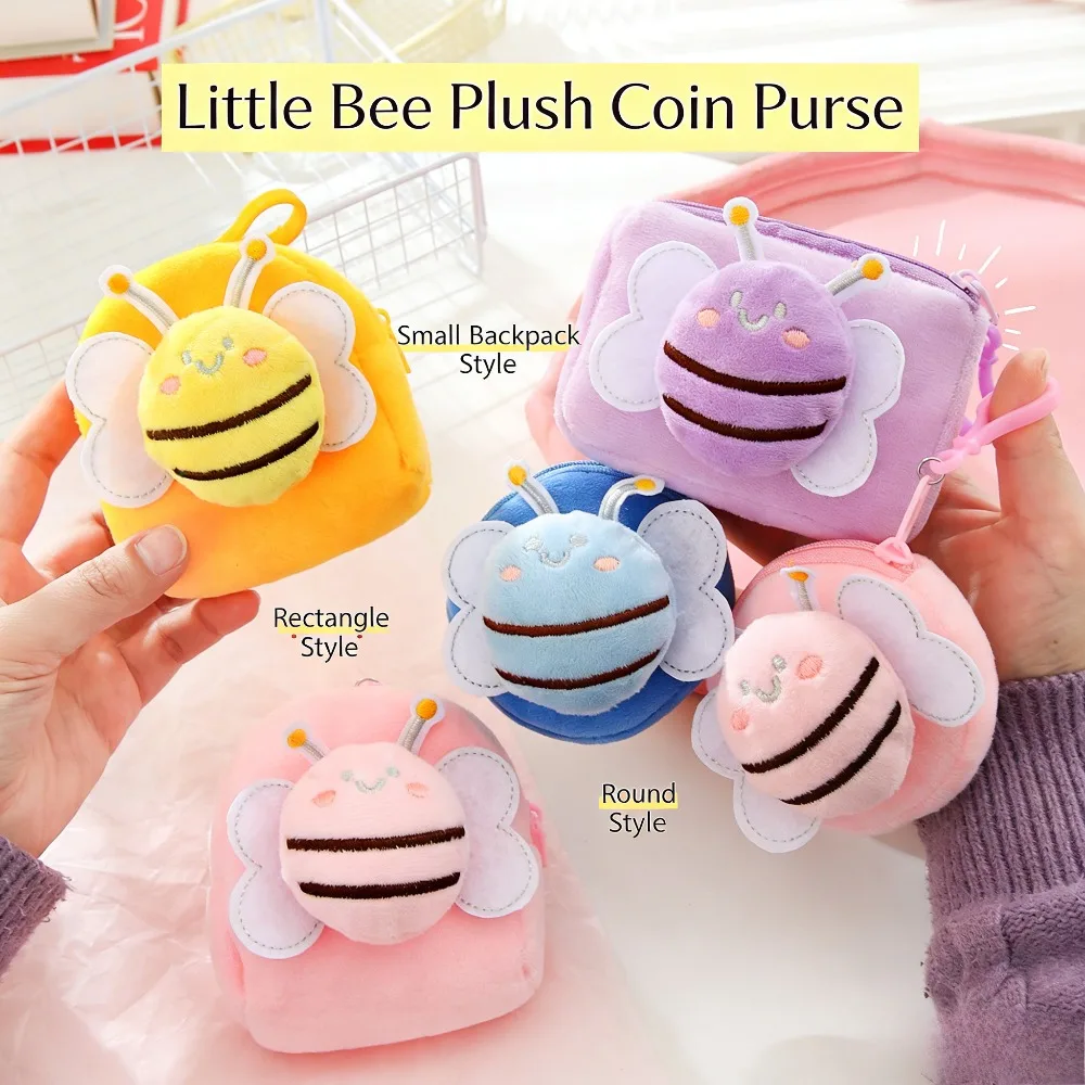 Lindo Monedero de Peluche con Forma de Abeja, Mini Cartera Portátil para Estudiantes, Bolsa de Almacenamiento para Auriculares con Llavero, Accesorio con Cierre