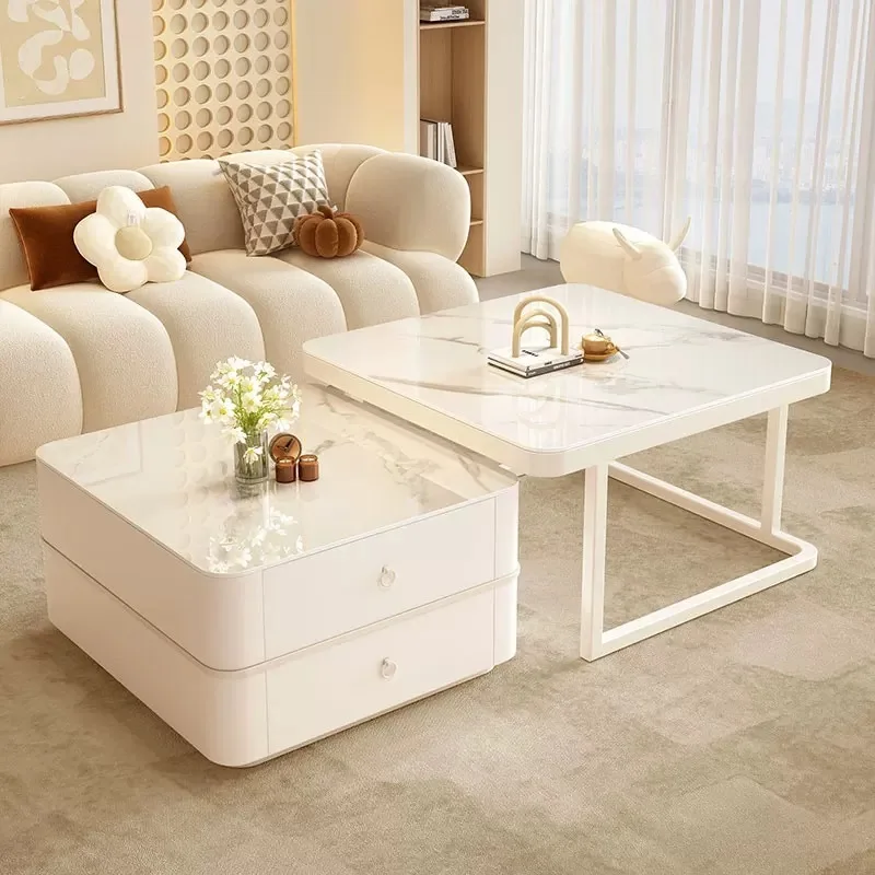 2025 new cream wind white rock slab coffee table combination light luxury small apartment living room home simple modern