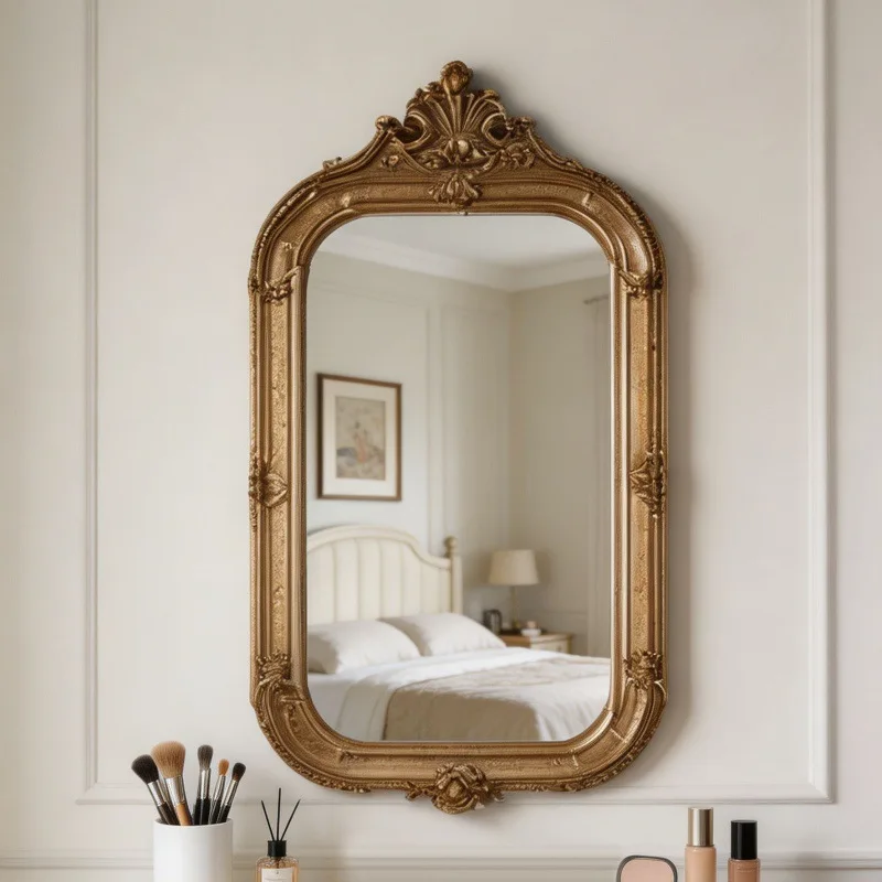 French retro fireplace mirror background wall decorative wall-mounted makeup bathroom washing master