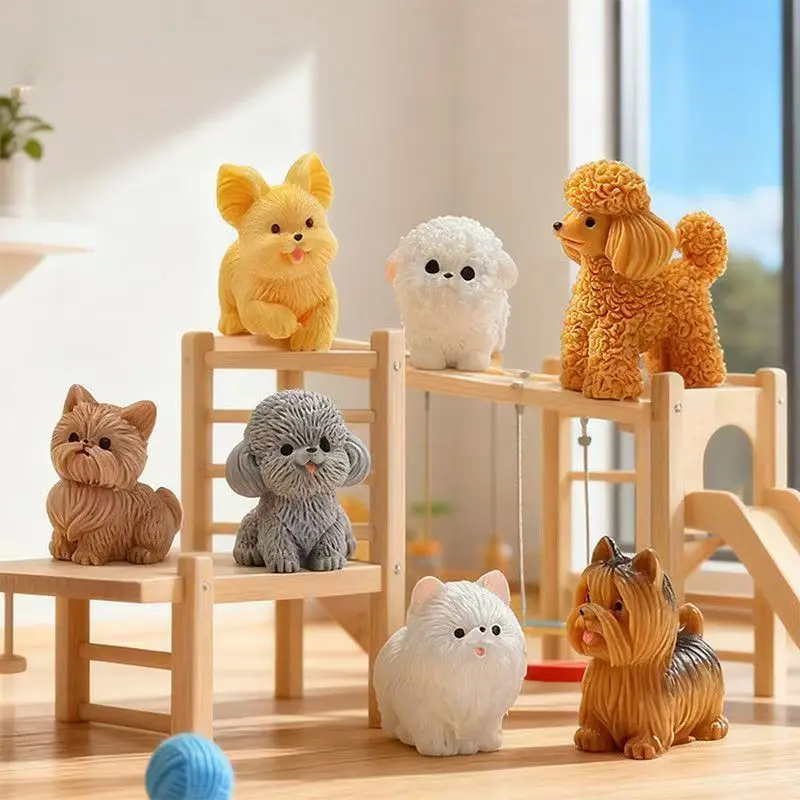 Cute Teddy Poodle Puppy Small Dog Decoration Resin Craft Miniature Figure Tiny for Bonsai Microlandscape Fairy Garden Decor