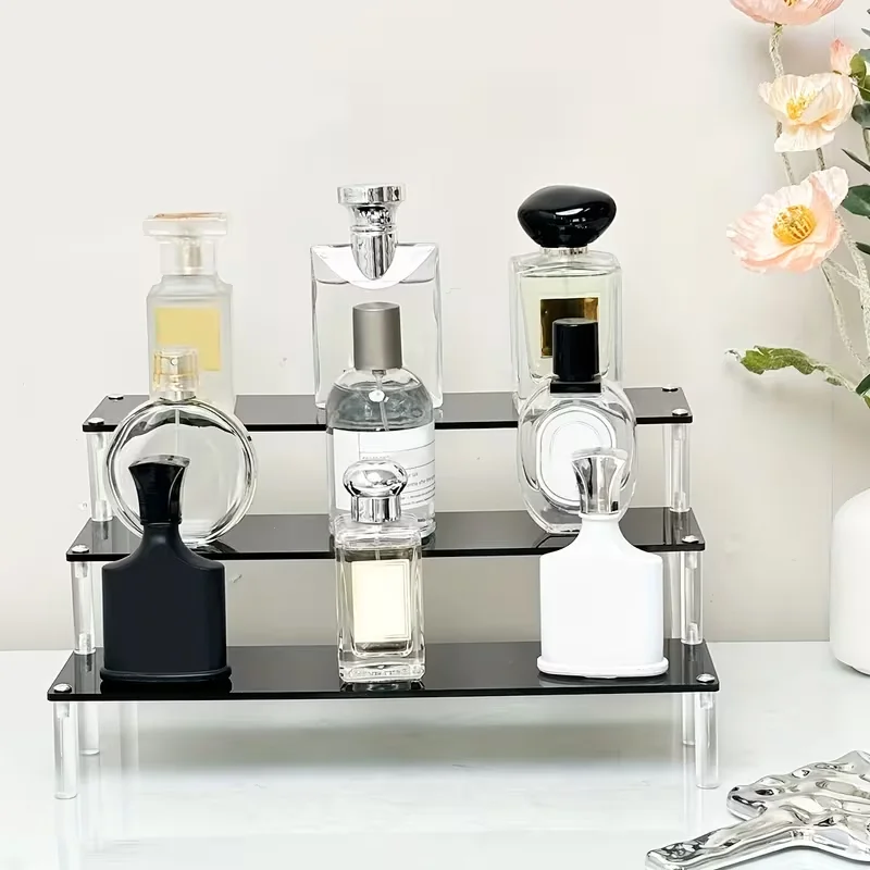Acrylic riser black acrylic shelf riser 1-5 layer perfume storage box cologne display rack large cupcake rack