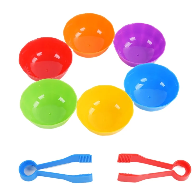 Kinder Klassifizierung Tassen Zählen und Sortieren Spielzeug Set Regenbogen Farben Kunststoff Schalen Pinzette Feinmotorik Lernen Spielzeug – Detail 2