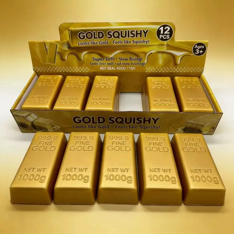 Hot Selling PU Simulation Gold Brick Slow Rebound Kneading and Pressure Relief Adult Toy