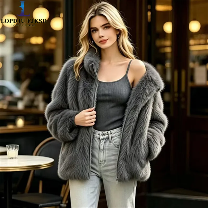 Faux Fur Coat for Women,Stand CollarJacket,Europe and America Outerwear,Thicken Warm,Female Clothes,New,Winter,2026