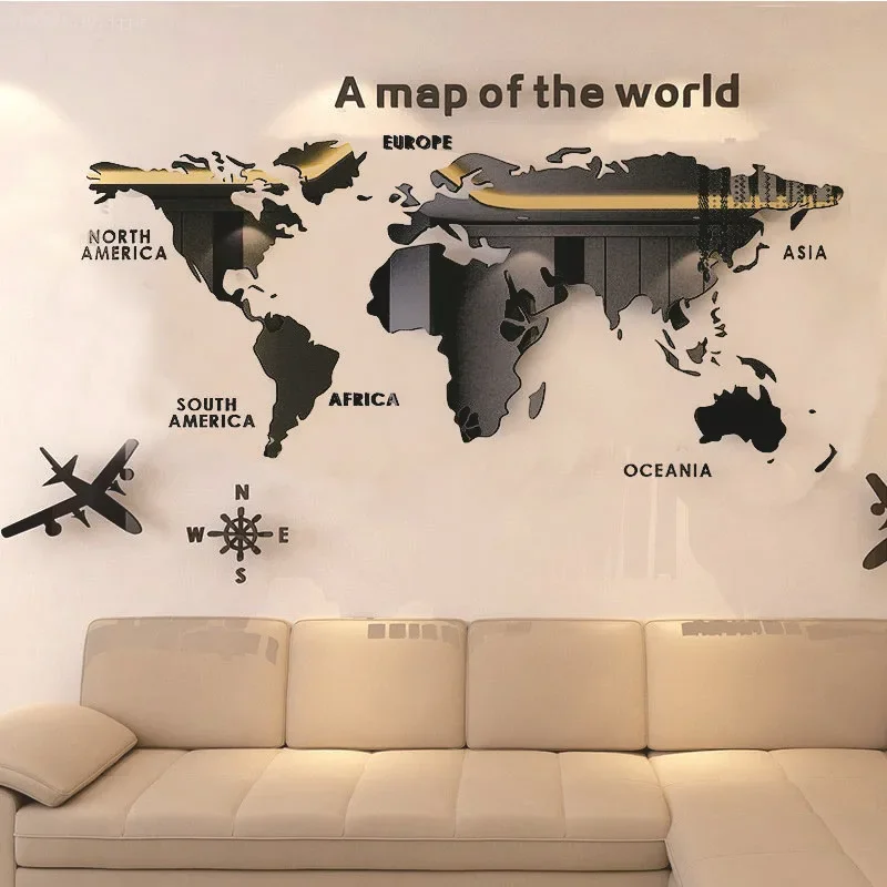 World Map Wall 3D Acrylic Wall Stickers Three-dimensional Mirror Stickers Bedroom Office Background Wall Dekoracje Ślubne