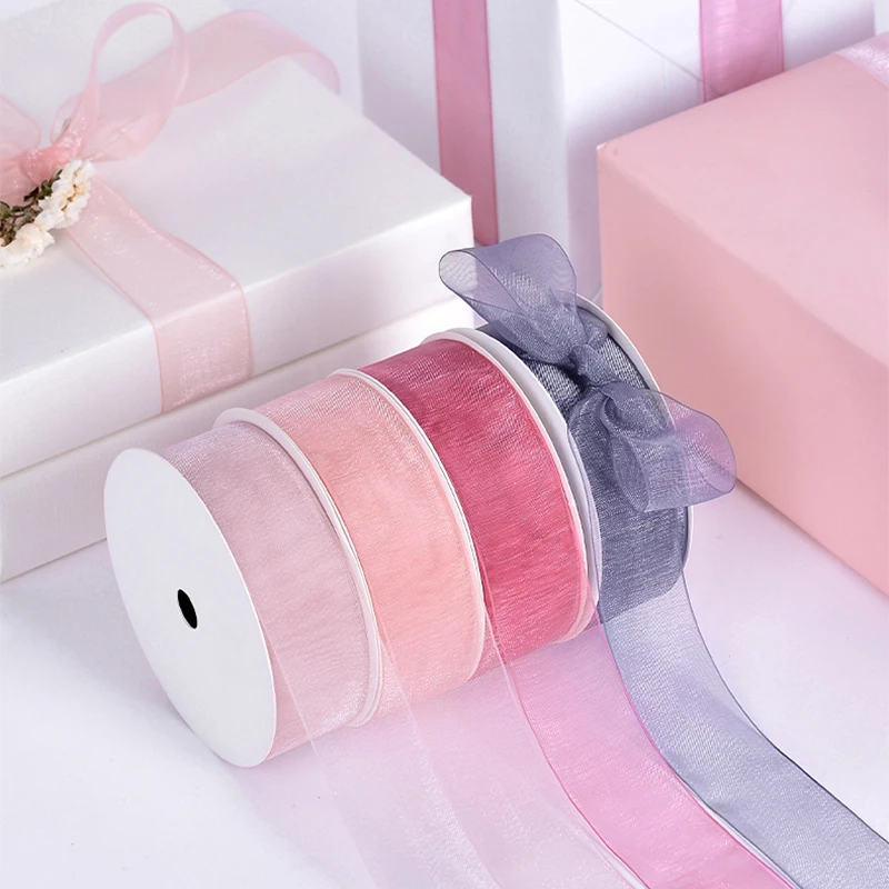 25 Yards Dream Chiffon Organza Ribbon Happy Birthday Valentine\'s Day Gift Packaging Party Bouquet Bow Decoration DIY Material